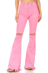Pink Flare Frayed Pants