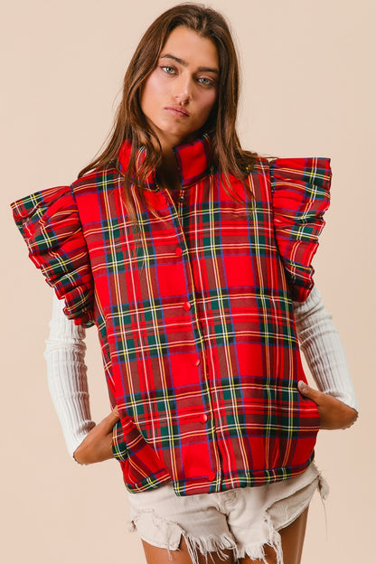 Red Plaid Christmas Puffer Vest