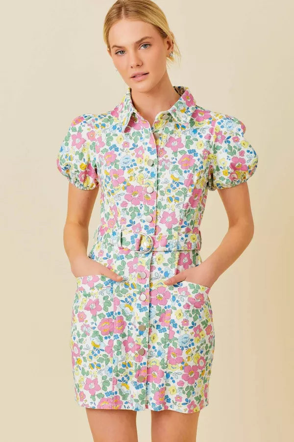 Denim floral dress sales