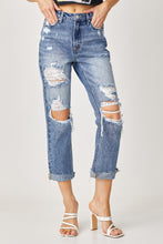 High Rise Distressed Straight Leg Jeans
