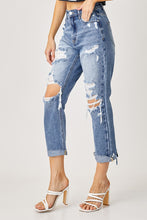 High Rise Distressed Straight Leg Jeans