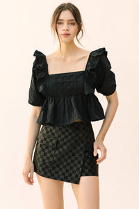 Black Monochromatic Textured Top