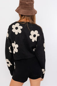 Black Daisy Cropped Sweater
