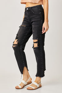 Black Mid Rise Boyfriend Jeans