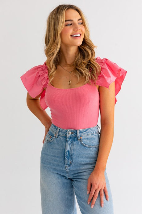 Pink Ruffle Sleeve Bodysuit