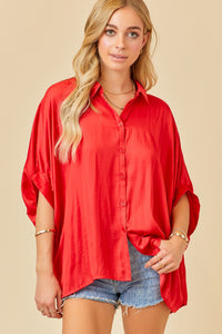 Red Satin Oversized Top