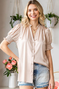 Beige Satin Button Down
