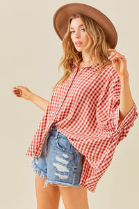 Red/Cream Gingham Oversized Top