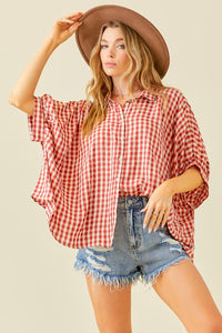 Red/Cream Gingham Oversized Top