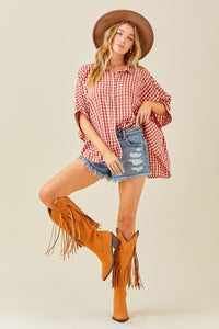 Red/Cream Gingham Oversized Top
