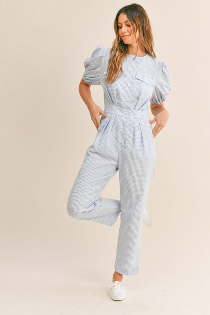 Blue Gingham Plaid Jumpsuit