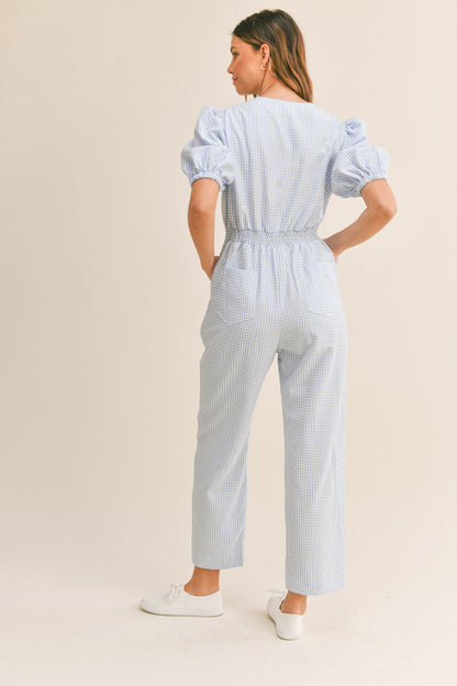 Blue Gingham Plaid Jumpsuit