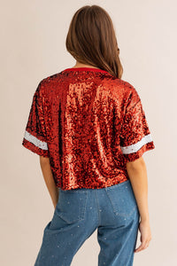 Red GameDay Glam Sequins Top