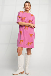 Pink Mineral Washed Cheetah TShirt Dress