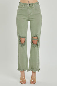 Olive High Rise Distressed Pants