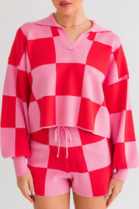 Pink Checkered Sweater