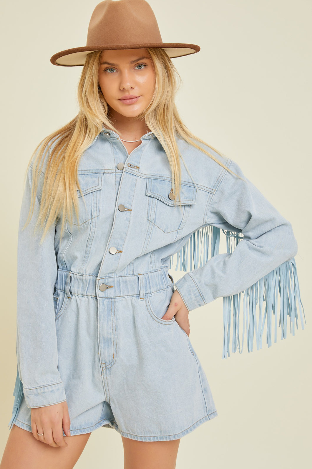 Denim Fringe Romper