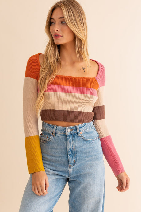 Color Block Long Sleeve Top