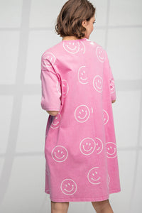 Pink Oversized Smiley Dress