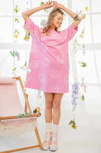 Pink Oversized Smiley Dress