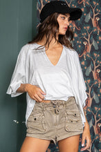Ivory V Neck Raw Edge Top