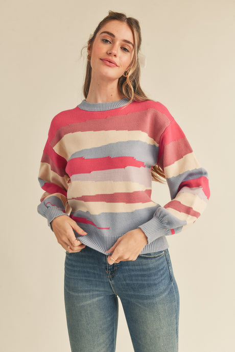 Multi Color Balloon Sleeve Sweater