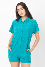 Teal Checkered Knit Romper