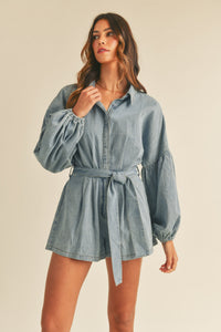 Denim Balloon Sleeve Romper