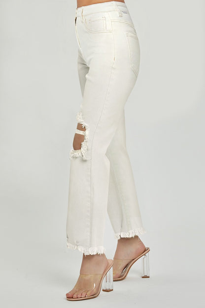 Off White High Rise Distressed Pants