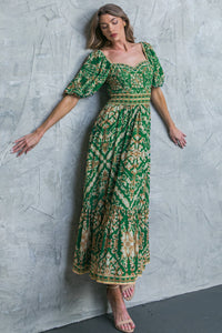 Green Sweetheart Neck Midi Dress