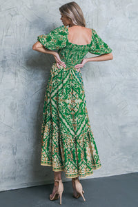 Green Sweetheart Neck Midi Dress
