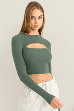Green Ribbed Cutout Top