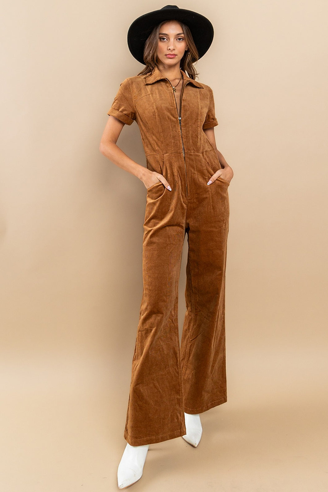 Camel Corduroy Jumpsuit