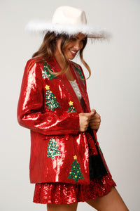 Red Christmas Tree Sequins Blazer