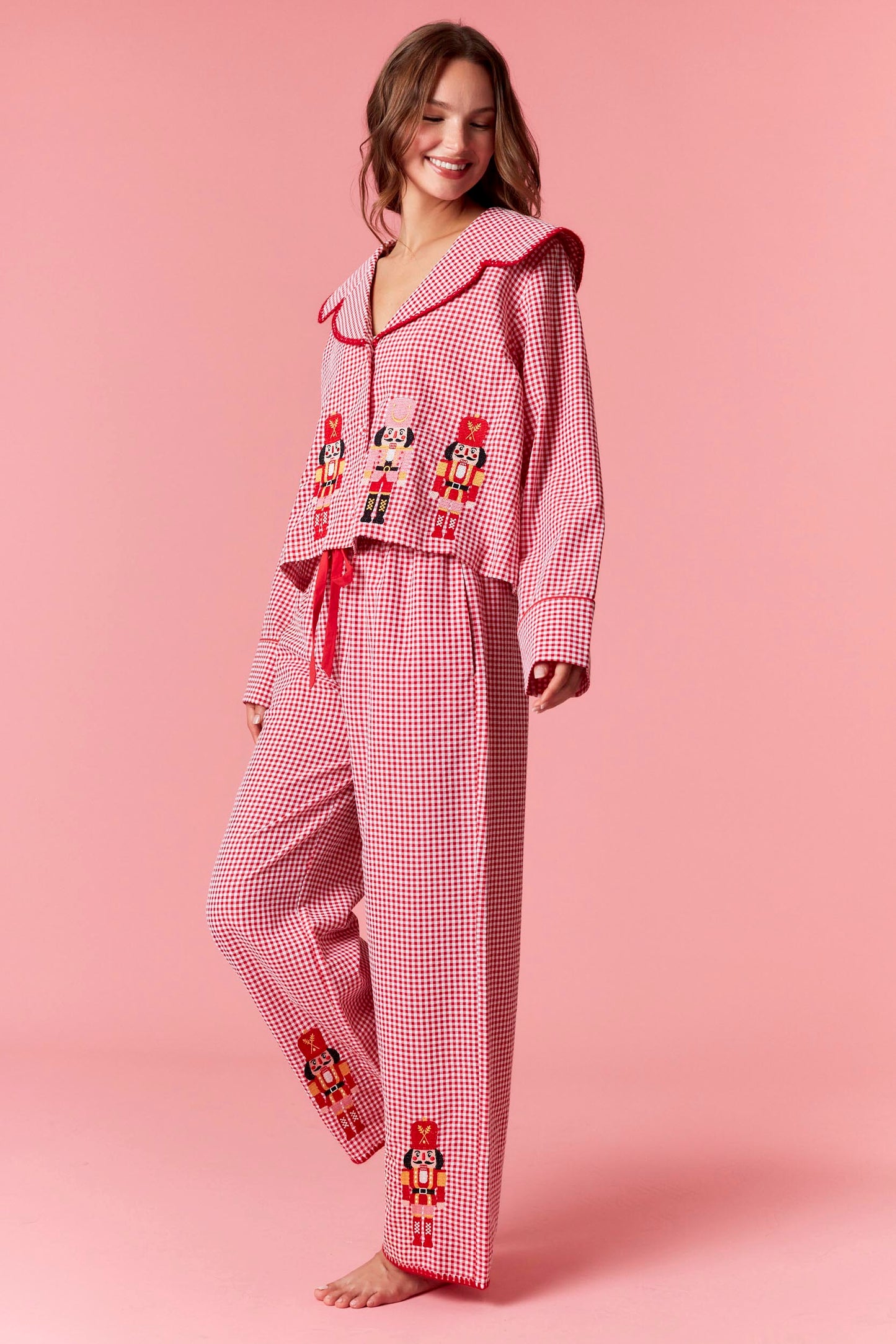 Red Nutcracker Embroidered PJ Set