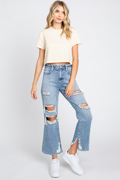 Distressed High Rise Vintage Crop Flare