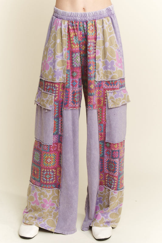 Lavender Mineral Washed Floral Pants