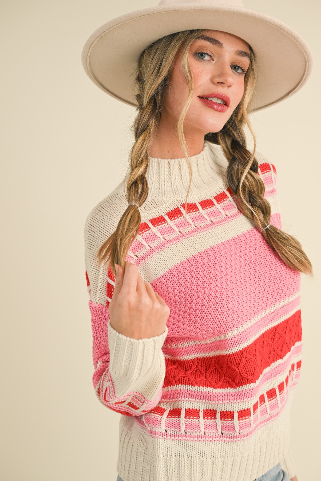Pink/Red Cable Knit Sweater