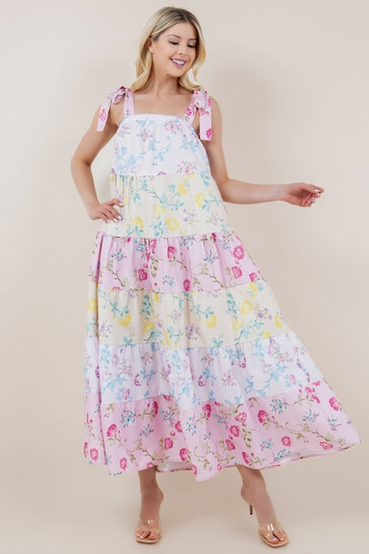 Floral Print Color Block Midi