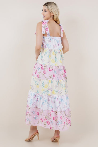Floral Print Color Block Midi
