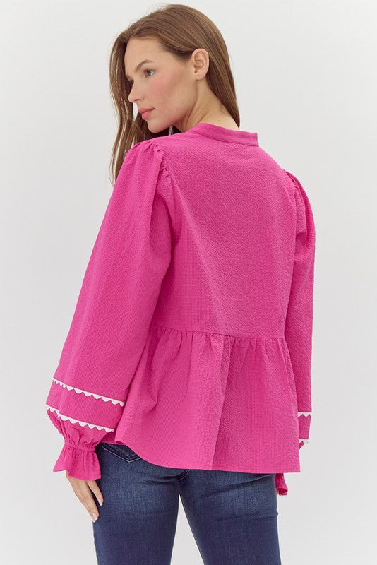 Fuchsia Textured Babydoll Top