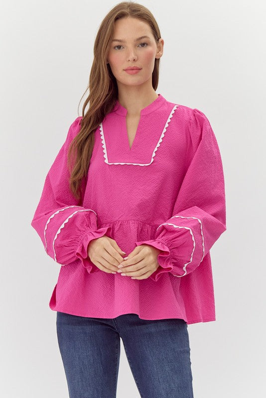 Fuchsia Textured Babydoll Top