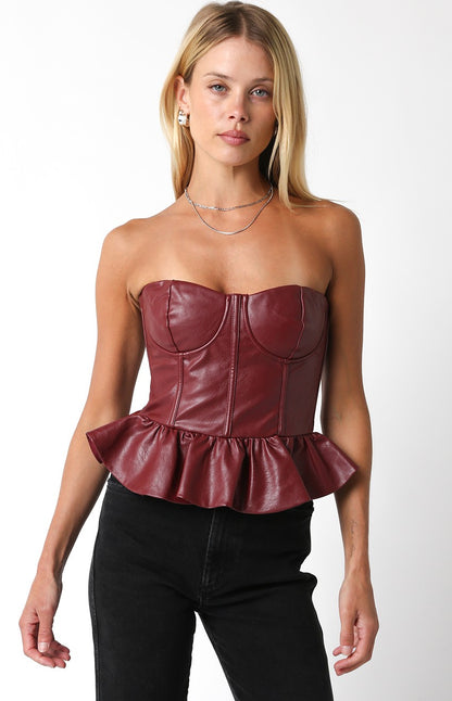 The Wine & Dine Pleather Strapless Top