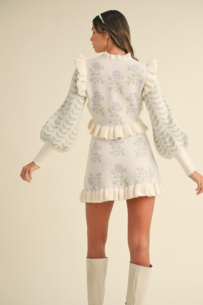 Floral Jacquard Knit Skirt Set