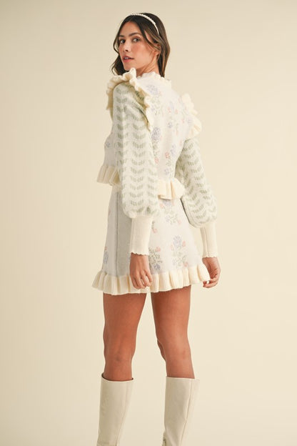 Floral Jacquard Knit Skirt Set