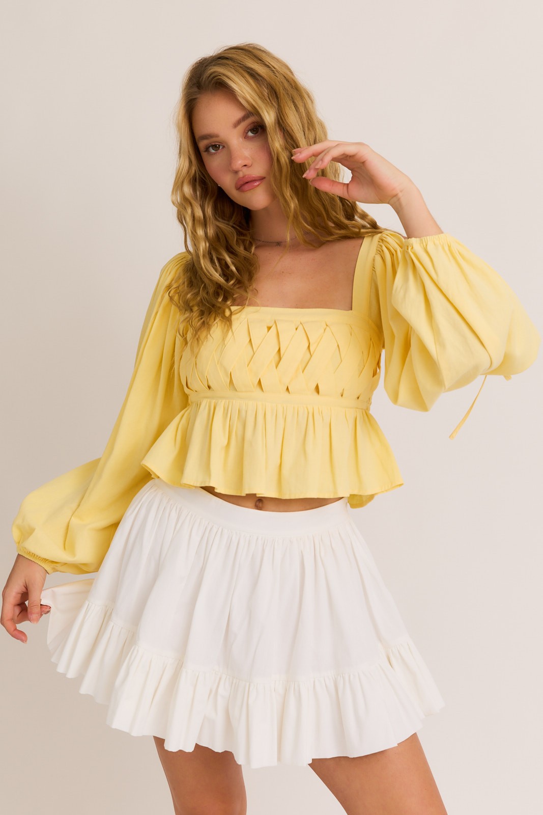 Braided Yellow Square Neck Top