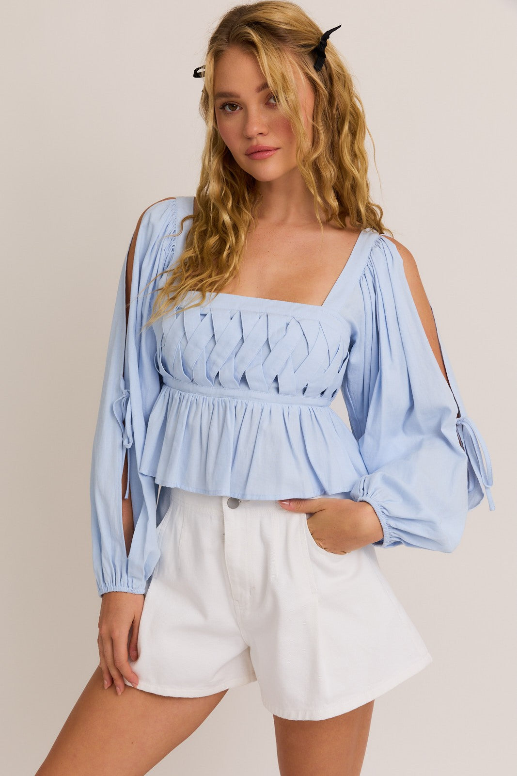 Braided Blue Square Neck Top