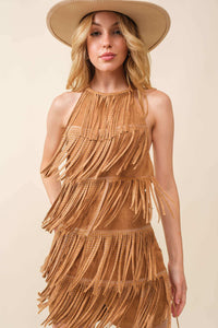 Camel Western Stud Fringe Romper
