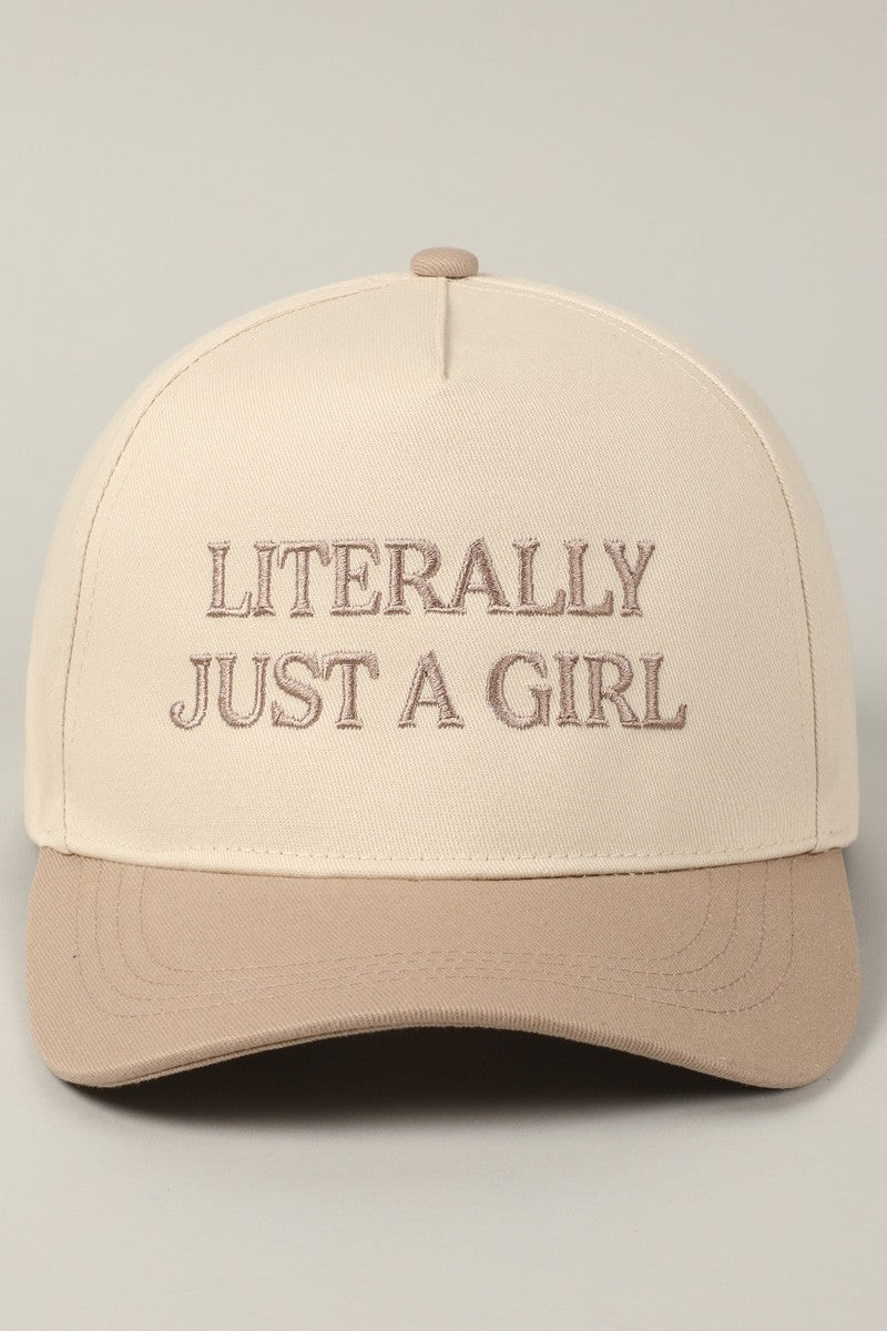 Literally Just A Girl Beige Embroidered Hat