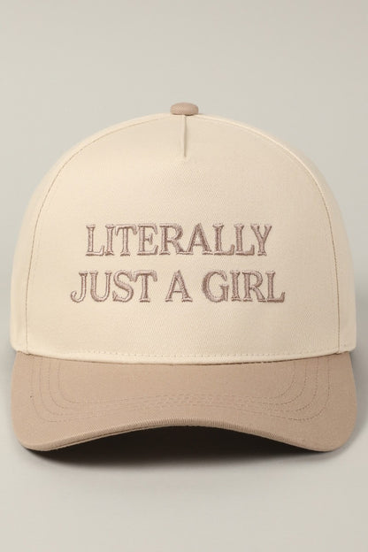 Literally Just A Girl Beige Embroidered Hat